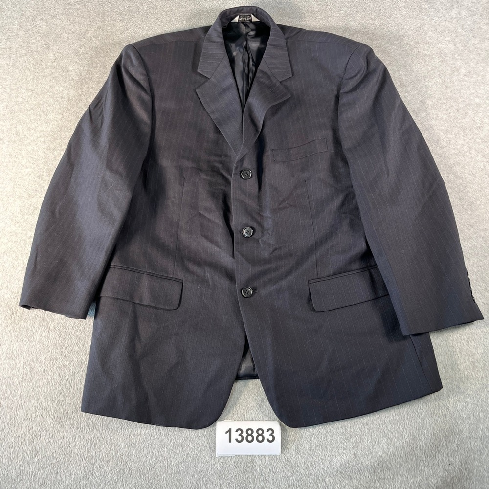 Linea Uomo Blazer Jacket Mens 44 Short Dark Gray Pinstripe Wool Single Breasted